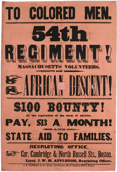 To Coloured Men. 54th Regiment! Massachusetts Volunteers, Of African Descent