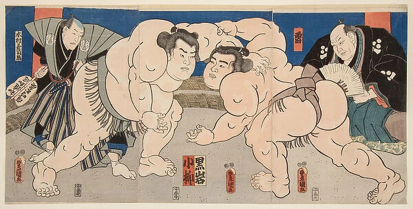 Combat des lutteurs de sumo Koyanagi et Kuroiwa. Estampe de Utagawa Kunisada (1786-1865)