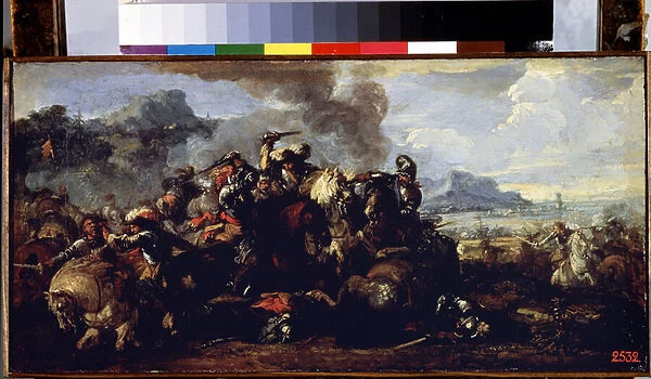 Combat between French and Spanish cavalries, 17th century (oil on canvas)