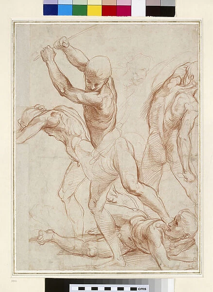 Combat of nude Men (red chalk on paper)