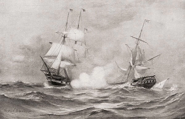 The combat between USS Constitution and HMS Guerriere, during The War of 1812