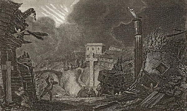 Commencement of the earthquake in Messina in 1783 (engraving)