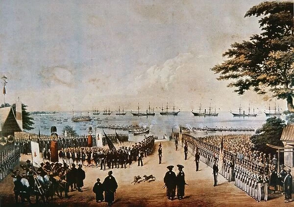 Commodore Perry lands in Japan to meet the Imperial Commissioners at Yokohama