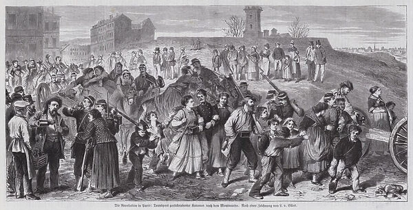 Communards taking cannon to Montmartre, Paris Commune, 1871 (engraving)