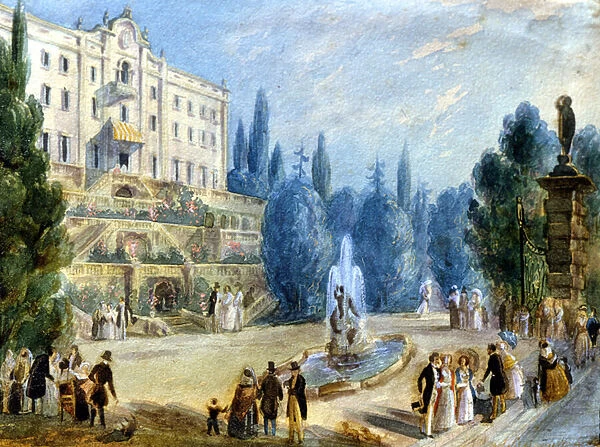 Como. Cadenabbia. La Villa Carlotta (ex Sommariva), 1830 Drawing by Sanquirico
