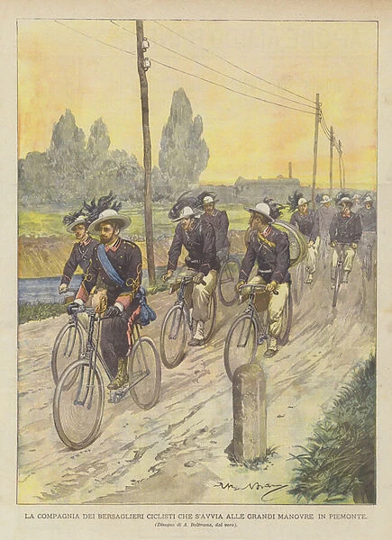 The Company Of Cycling Bersaglieri That Is Starting To The Great Maneuvers In Piedmont (colour litho)