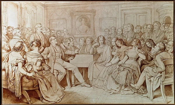 The composer Franz schubert accompanies tenor Johann Michael Vogl at a musical evening at