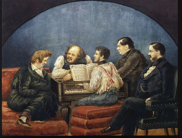 The composer Michail I Glinka and his Friends) (Group portrait of K Briullov, M Glinka, Y Yanenko, N Kukolnik)