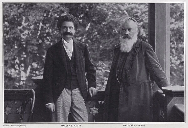 Composers Johann Strauss the Younger and Johannes Brahms, Vienna (b  /  w photo)