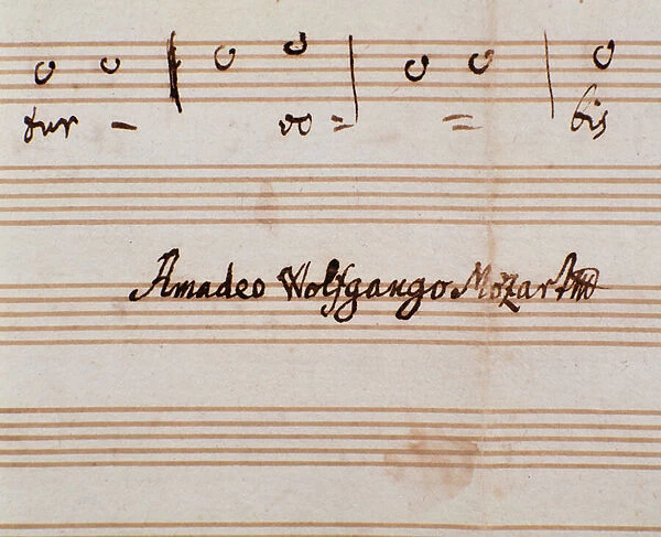Detail of the composers signature of the sheet music page of Querite primum regnum