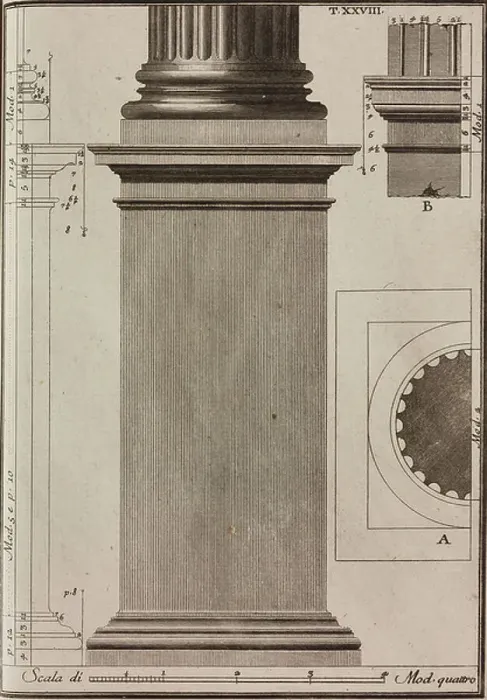 Framed Print : Composite pedestal (front elevation and section), engraving from Il Vignola Illustrato, by Giambattista Spampani and Carlo Antonini, printed by Marco Pagliarini, 1770, Rome Framed Print : Composite pedestal (front elevation and section), engraving from Il Vignola Illustrato, by Giambattista Spampani and Carlo Antonini, printed by Marco Pagliarini, 1770, Rome