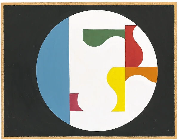 Composition dans un cercle blanc sur fond noir, 1936 (gouache on paper)
