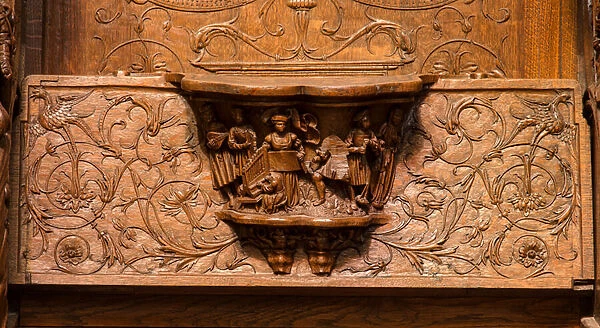 Concert and Harmony, detail of one of the choir stalls from the chateau of Gaillon, now at the Basilica of Saint-Denis, 1506-09 (carved wood)
