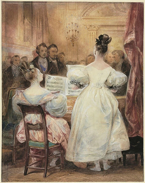 A Concert: Laura Deveria Singing, 1831 (w / c with ink & pastel)