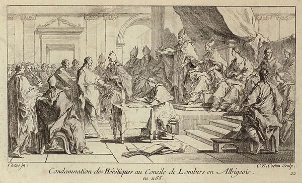 Condemnation of Cathars as heretics at the Council of Lombers, France, 1165 (engraving)