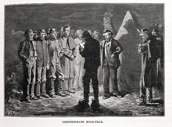 Confederate Roll-call, engraved by Ernst Heinemann (1848-1912), illustration from Battles