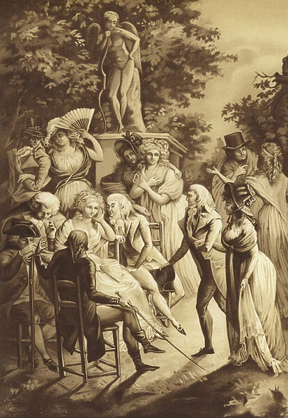A conference of Madame de Stael (litho)