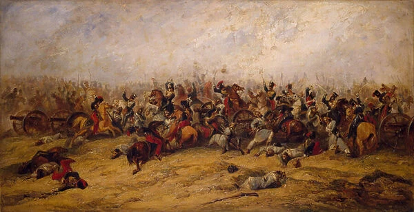 The Conflict at the Guns, Balaclava, 1854 (oil on panel)