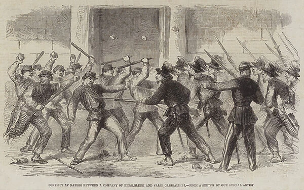 Conflict at Naples between a Company of Bersaglieri and False Garibaldini (engraving)