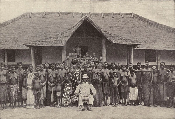 Congo tribal chief and his many wives (b  /  w photo)