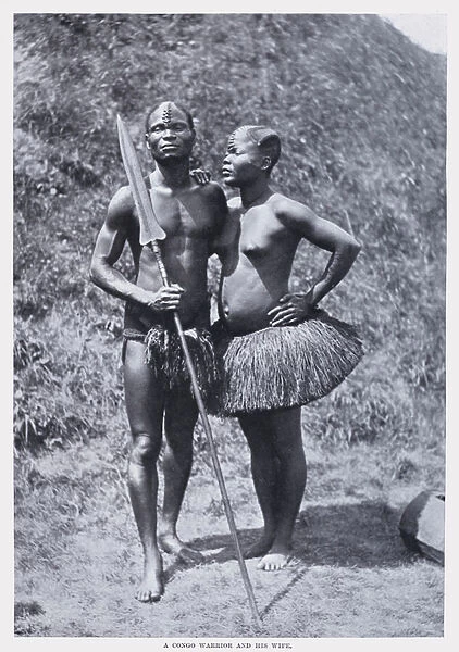 A Congo Warrior and his Wife (b  /  w photo)