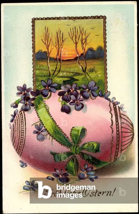 Framed Print : Congratulations Easter, Pink Easter Egg, Stream Landscape