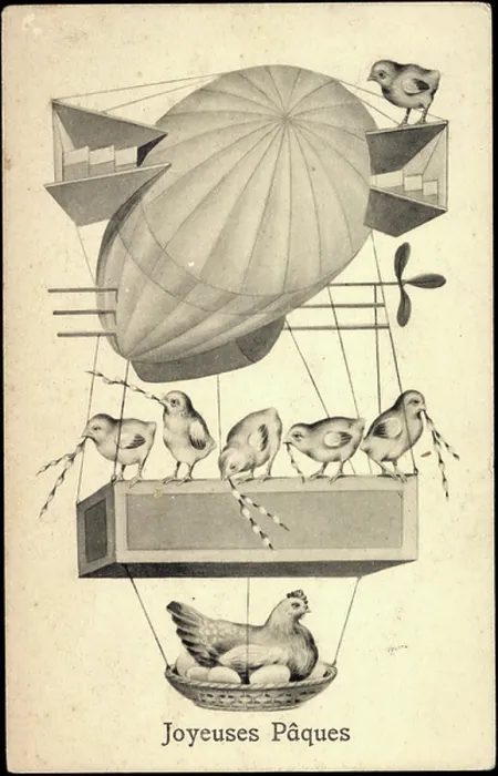 Framed Print : Congratulations Easter, zeppelin, willow bib, hen Framed Print : Congratulations Easter, zeppelin, willow bib, hen