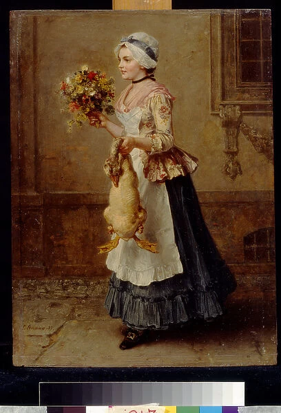 With congratulations by Knaus, Ludwig (1829-1910). Oil on wood, 1877, Dimension : 35x26