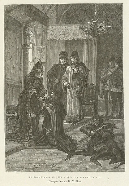 The Constable threw himself on his knees before the King (engraving)