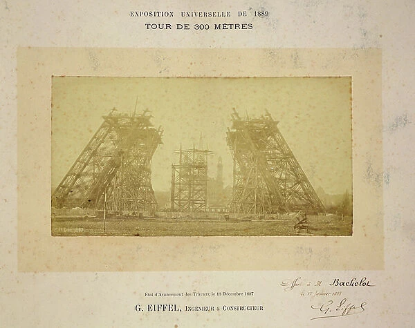 Construction of the Eiffel Tower, 1888 (photo)
