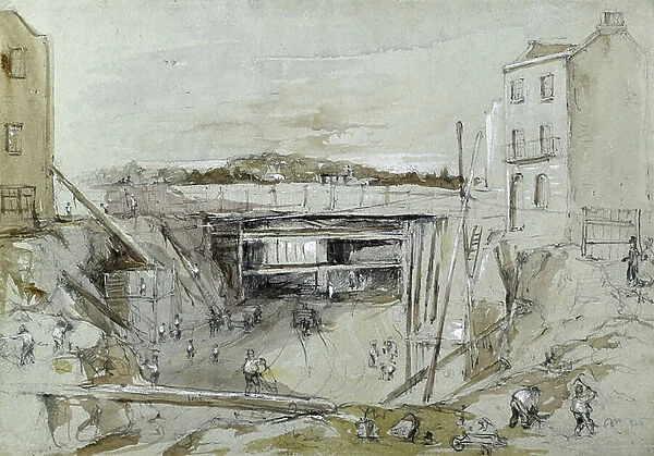 Construction of the London and Birmingham Railway, c. 1835 (pencil with wash, and chalk highlights on paper)