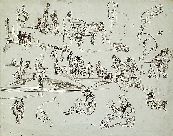 Construction of the London and Birmingham Railway, c. 1835 (brown ink on paper; composite sketch)