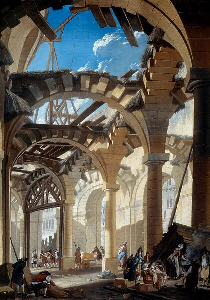 Construction of the new hall in Paris Painting by Pierre Demachy (1723-1807) 1765 Paris