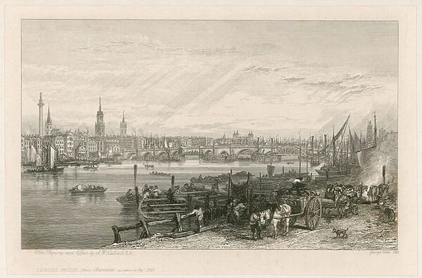 Construction of New London Bridge, 1826 (engraving)