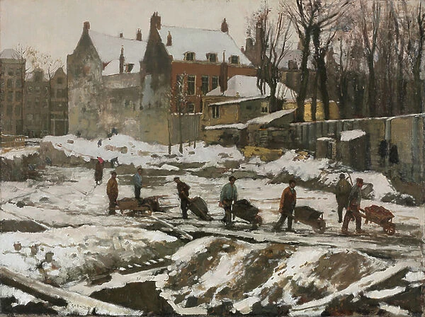 Construction Site in Amsterdam, c. 1902 (oil on fabric)