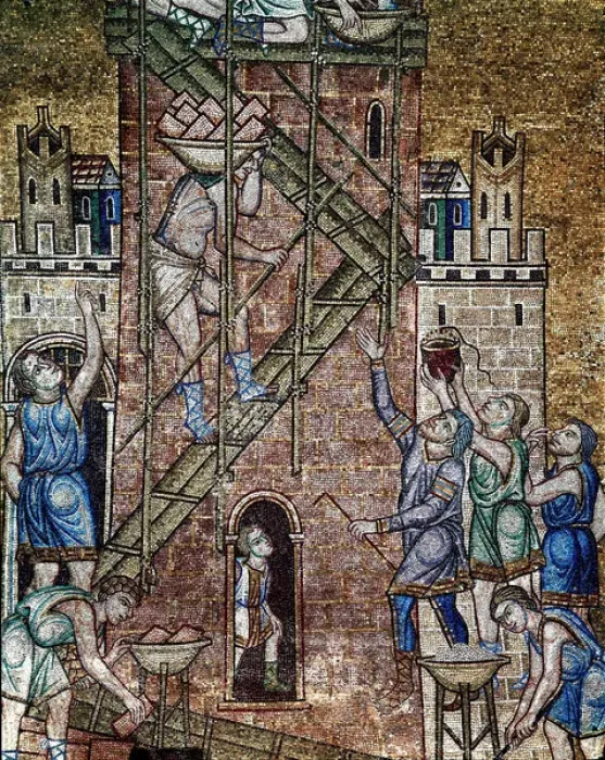 Framed Print : The construction of the tower of Babel. On the site, the workers macons