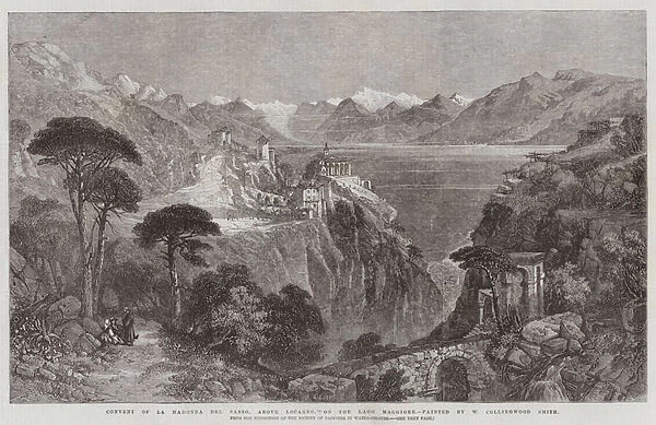 Convent of La Madonna del Sasso, above Locarno, on the Lago Maggiore, from the Exhibition of the Society of Painters in Water-Colours (engraving)