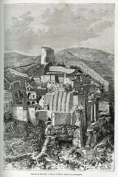 The convent of Mar-Saba (Mar Saba) (Palestine). Taylors engraving