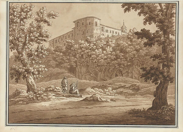 Convent at Valmontone, from a volume of 66 views drawn from nature in the neighbourhood of Rome and Abruzzo, November 1790 (pen and ink wash on paper)