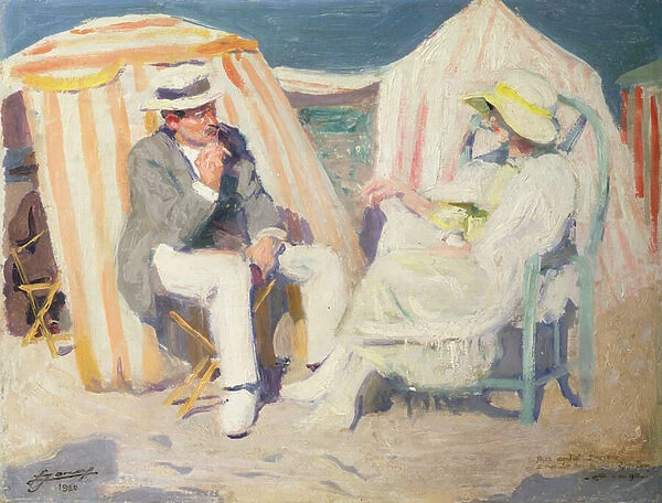 Conversation on the Beach (oil on canvas)