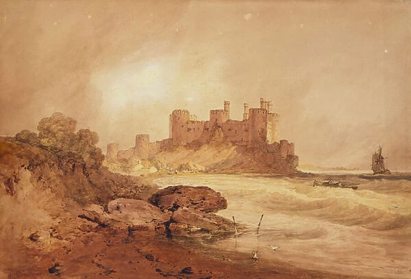 Conway Castle, North Wales, c. 1800 (pencil & w  /  c on paper)