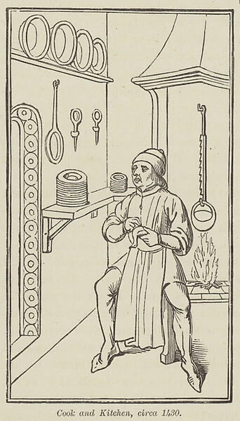 Cook and Kitchen, circa 1430 (engraving)