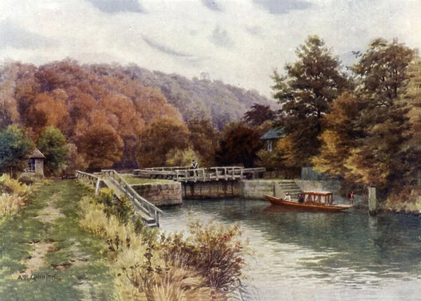 Cookham Lock (colour litho)