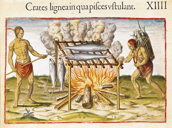 Cooking Fish, from Admiranda Narratio... engraved by Theodore de Bry