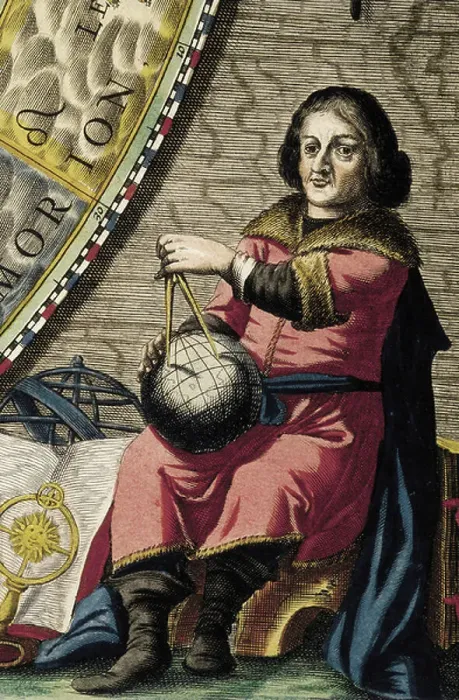 Framed Print : Copernicus planisphere, detail with portrait (etching) Framed Print : Copernicus planisphere, detail with portrait (etching)