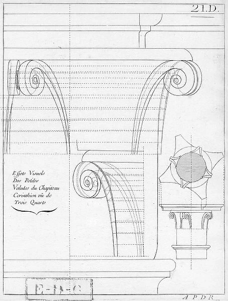 The corinthian capital, illustration from a book on geometry, 18th or 19th century