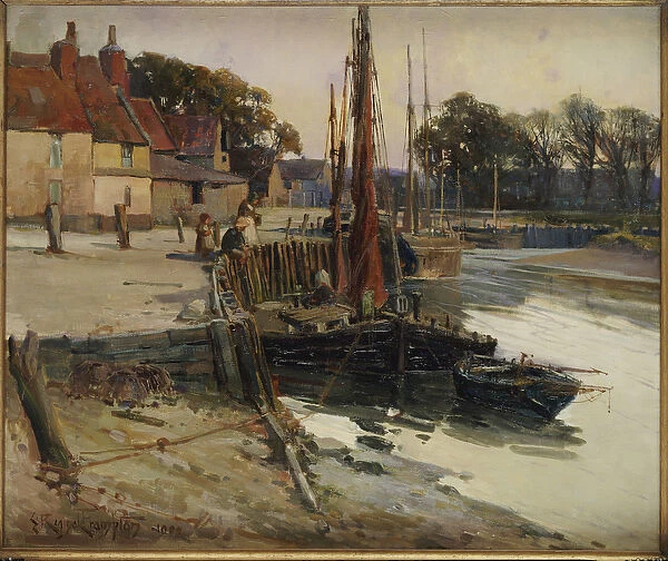 A Cornish Fishing Village, 1900 (oil on canvas)
