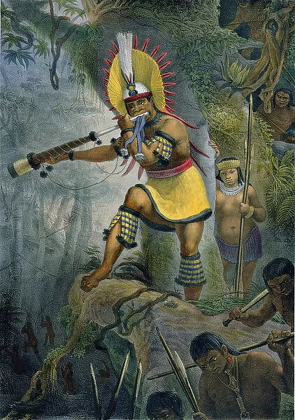A Coroado Indian Giving the Signal for Attack, illustration from