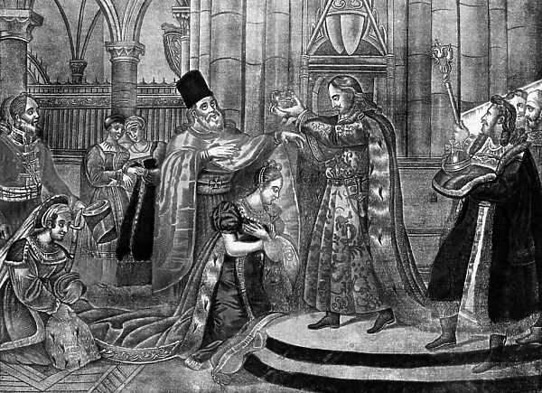 Coronation of Catherine 1st (1683-1727) empress of Russia, wife of PetertheGreat, in 1724, engraving