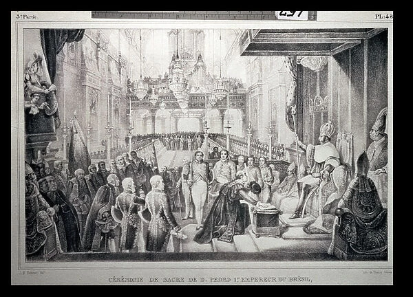 The Coronation of Dom Pedro I (1798-1834) as Emperor of Brazil, 1st December 1822, engraved by Thierry Freres (engraving)